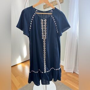 Madewell Navy Blue Embroidered Dress